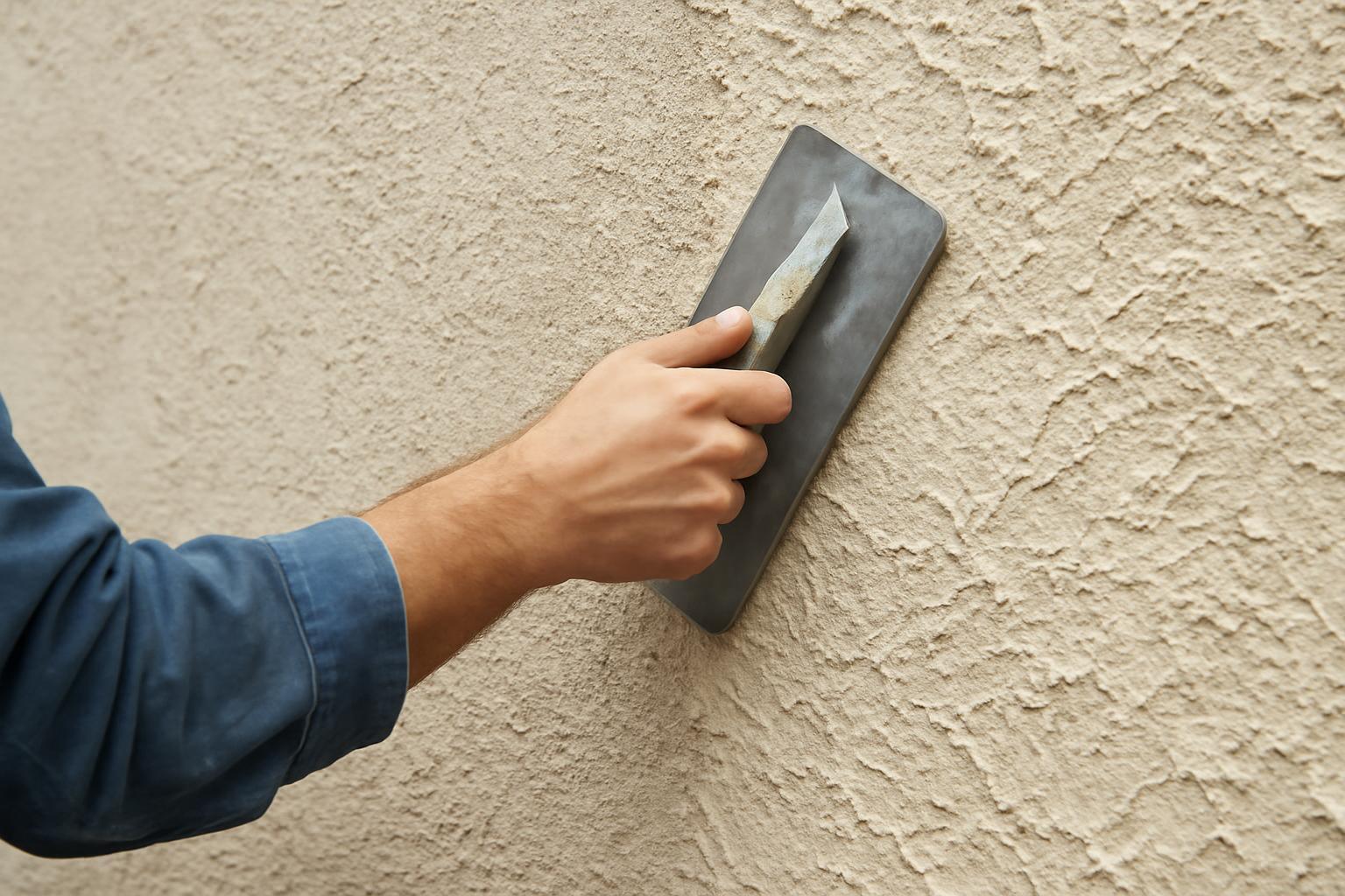 Egy kéz díszvakolatot simít egy falon, amely a felújítás folyamatát mutatja.