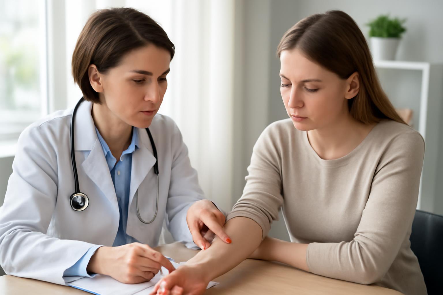 Egy orvos és egy páciens beszélget az ételallergia vizsgálatról.