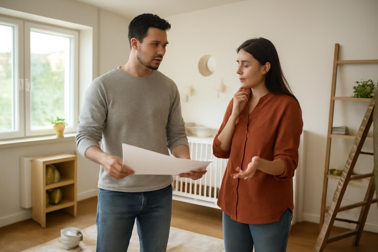 Egy pár beszélget a gyerekszoba felújításáról, tervezési ötletekkel.