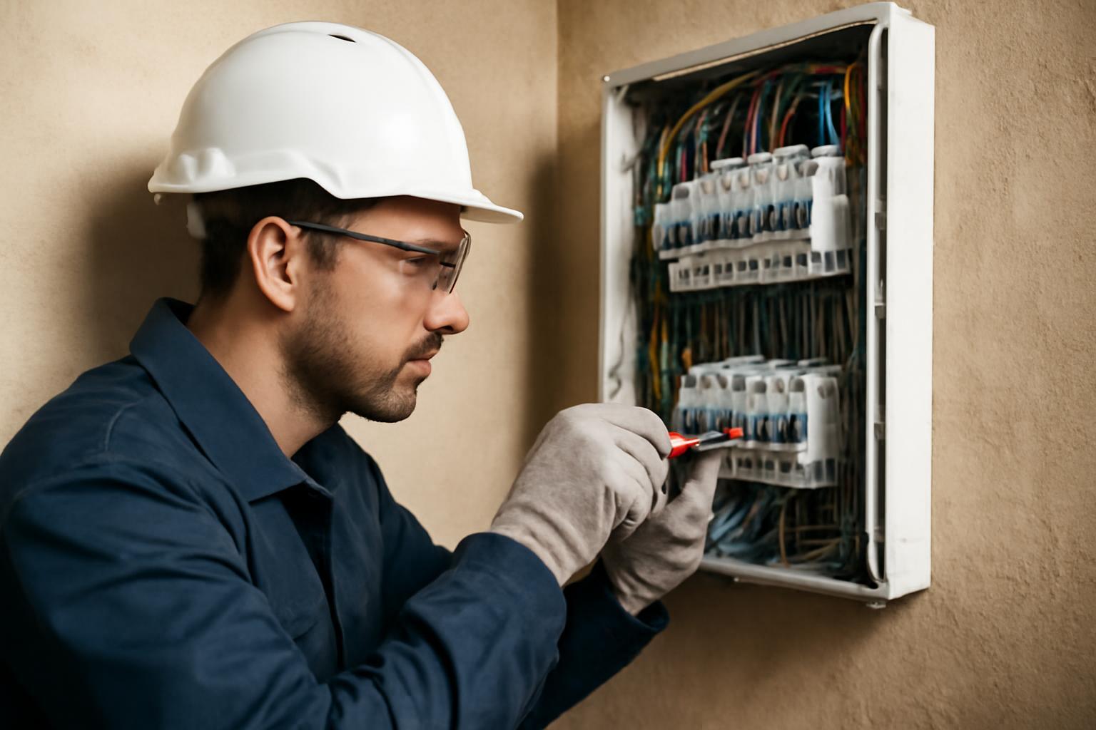 Egy villanyszerelő a villanyhálózatot ellenőrzi és karbantartja.